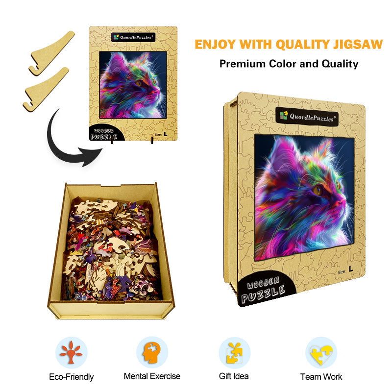 Drewniana układanka z kolorowymi kotami