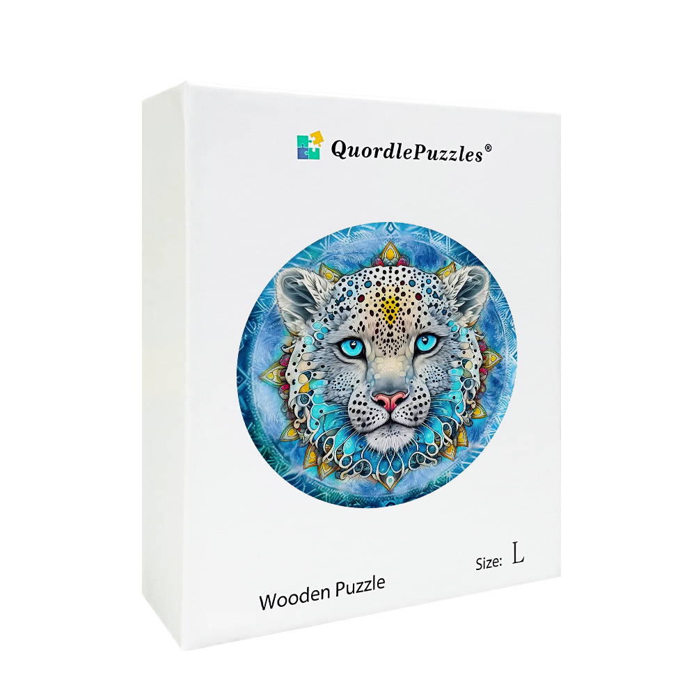 Drewniane puzzle z mandalą snow leopard