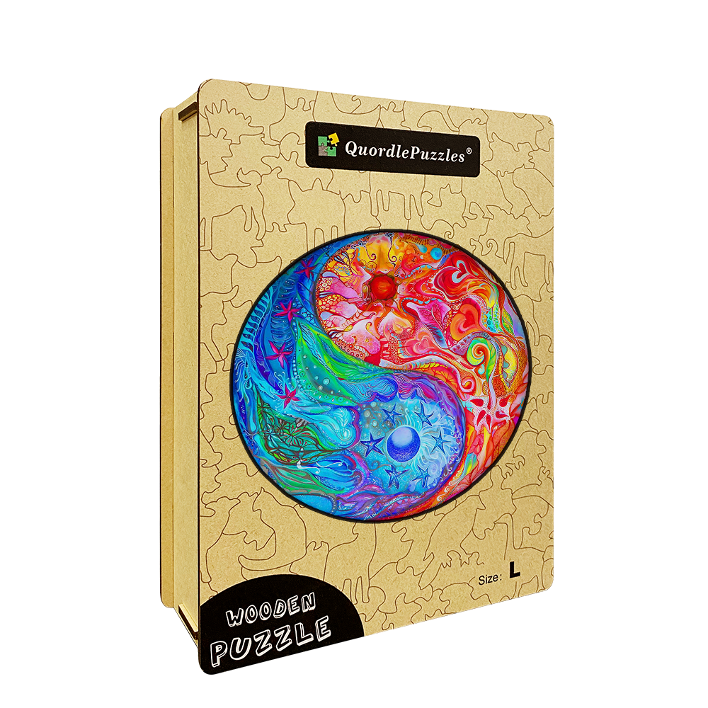 Drewniana układanka Yin Yang diagram Ogień i Woda