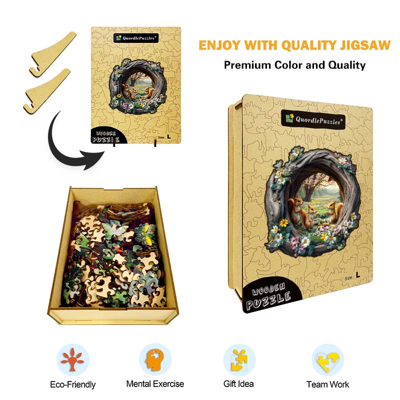 3D Drewniane Puzzle Wiewiórka na Wiośnie