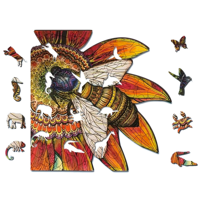 Drewniane puzzle z pszczołami