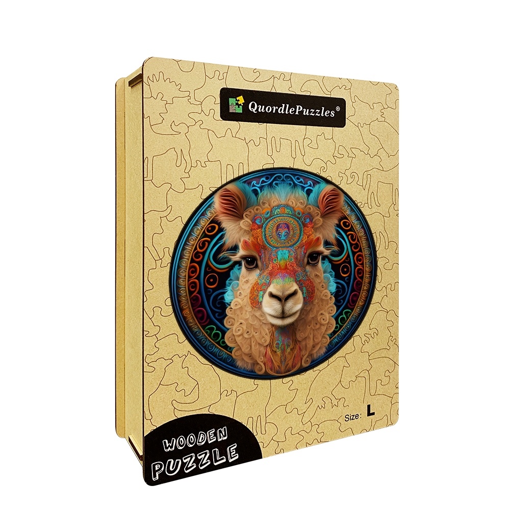 Drewniane puzzle z alpaką i mandalą