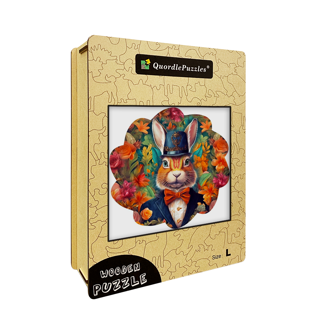 🔥 Ostatni dzień 86% - elegancki królik w drewnianej puzzli z muszką