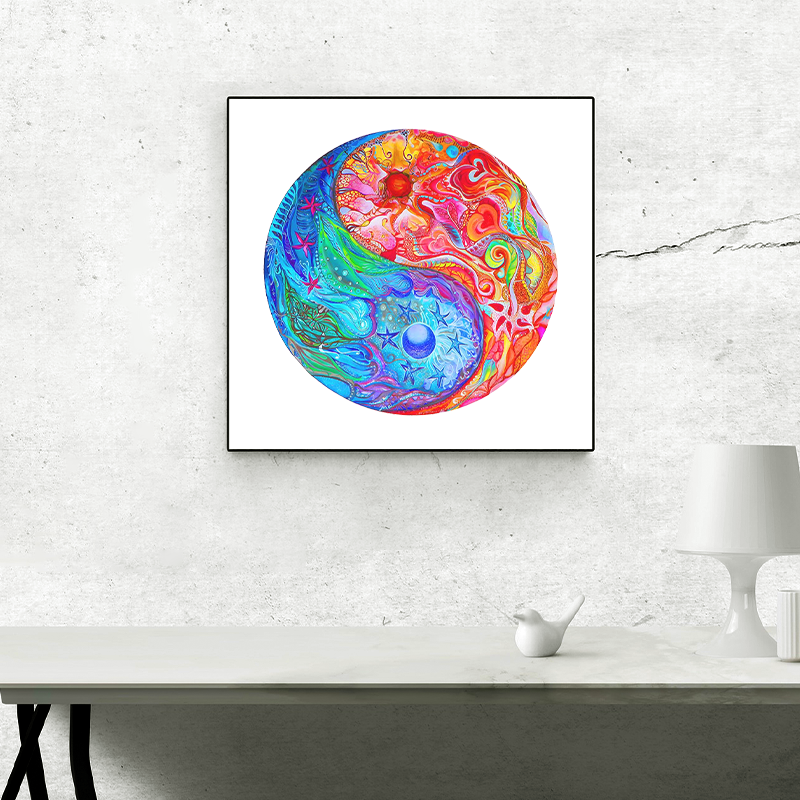 Drewniana układanka Yin Yang diagram Ogień i Woda