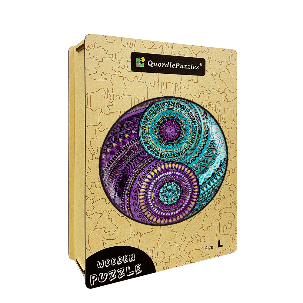 Drewniana układanka Yin Yang niebieski i fioletowy