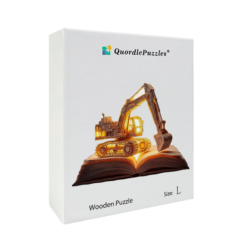 3D puzzle drewniane koparki na książce