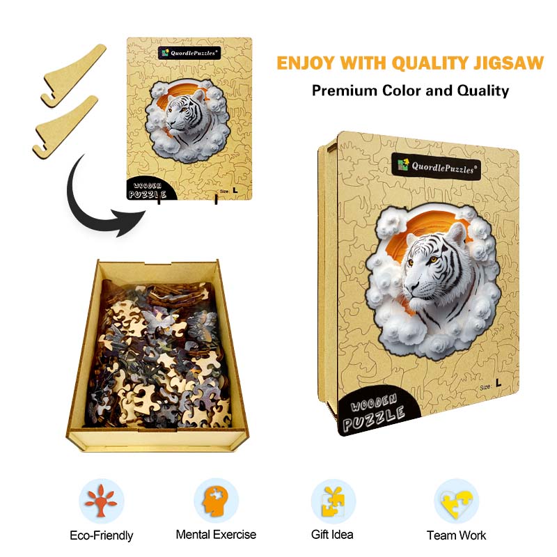 3D Drewniane Puzzle Biały Tygrys