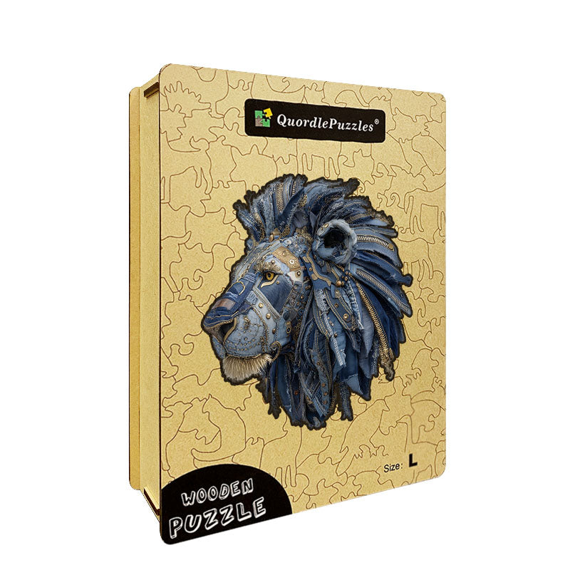 Denimowy Lew Drewniane Puzzle
