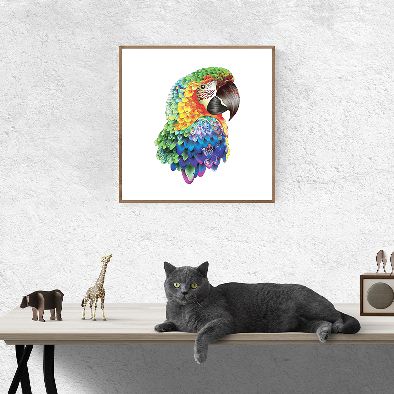 Drewniana układanka z kolorowymi papugami