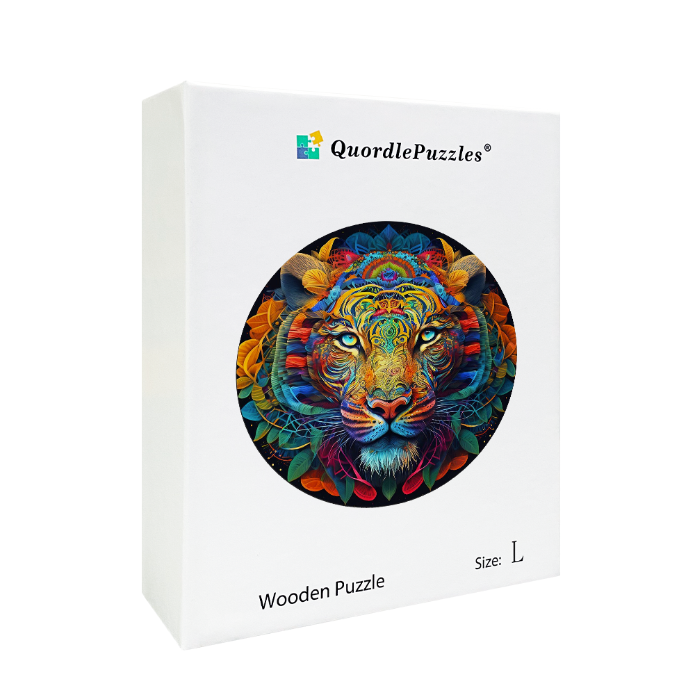 Drewniana układanka z mandalą tygrysa w krzaku