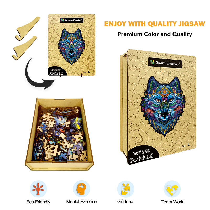 🔥 Ostatni dzień! 85% zniżki na drewniane puzzle z niebieskim wilkiem królem