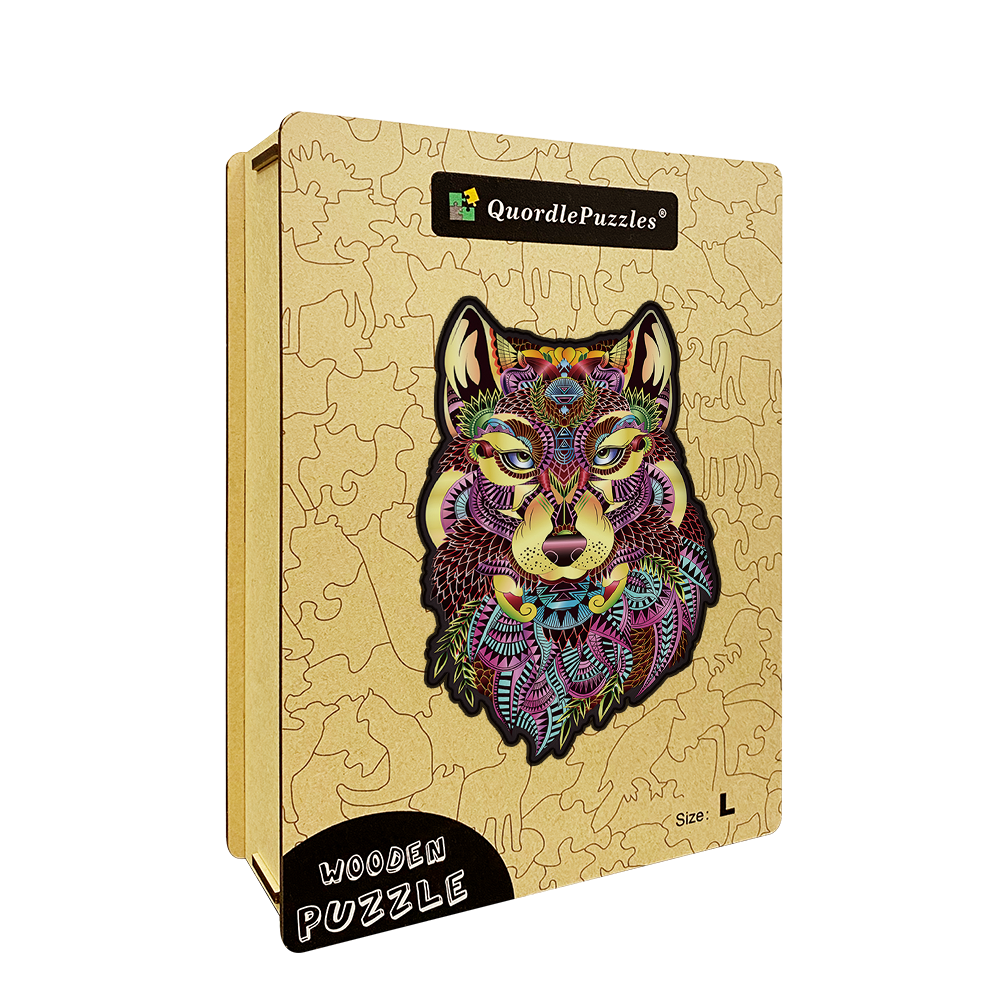 Drewniana układanka brązowa głowa wilka