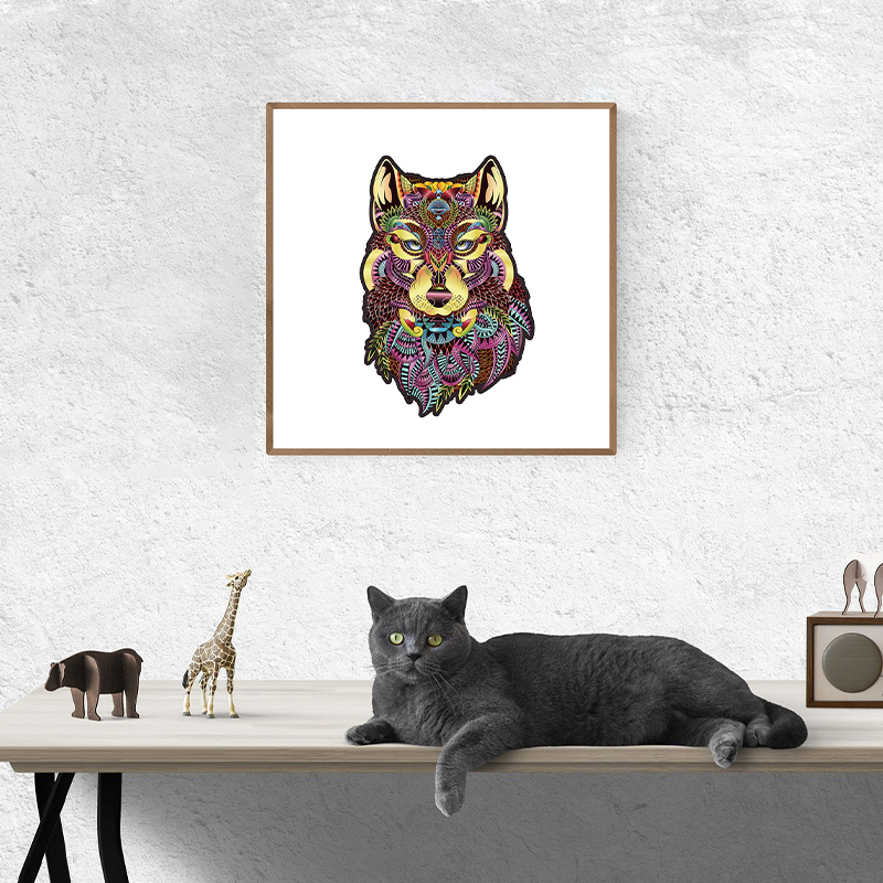 Drewniana układanka brązowa głowa wilka