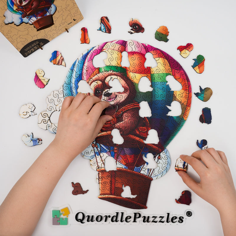 Drewniana układanka kolorowy balon leniwiec