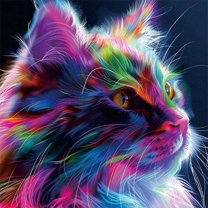 Drewniana układanka z kolorowymi kotami