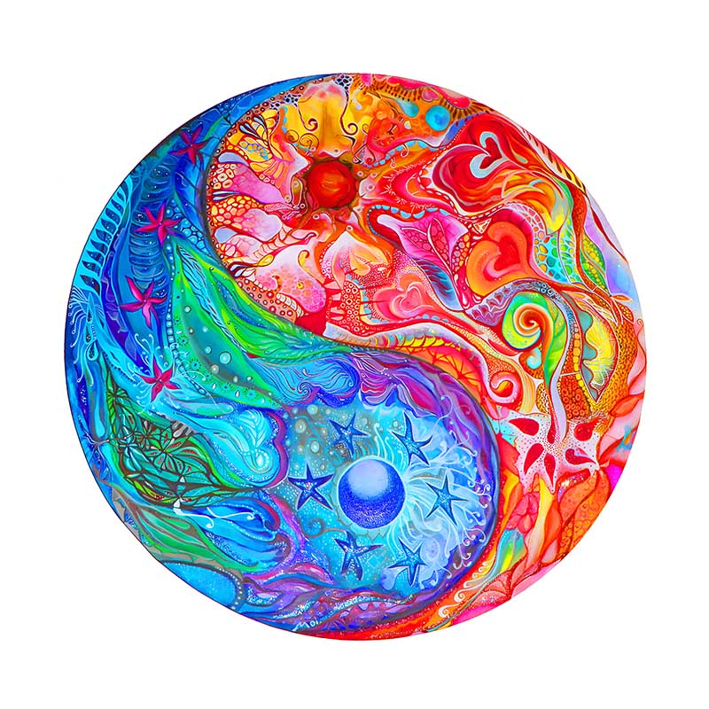 Drewniana układanka Yin Yang diagram Ogień i Woda