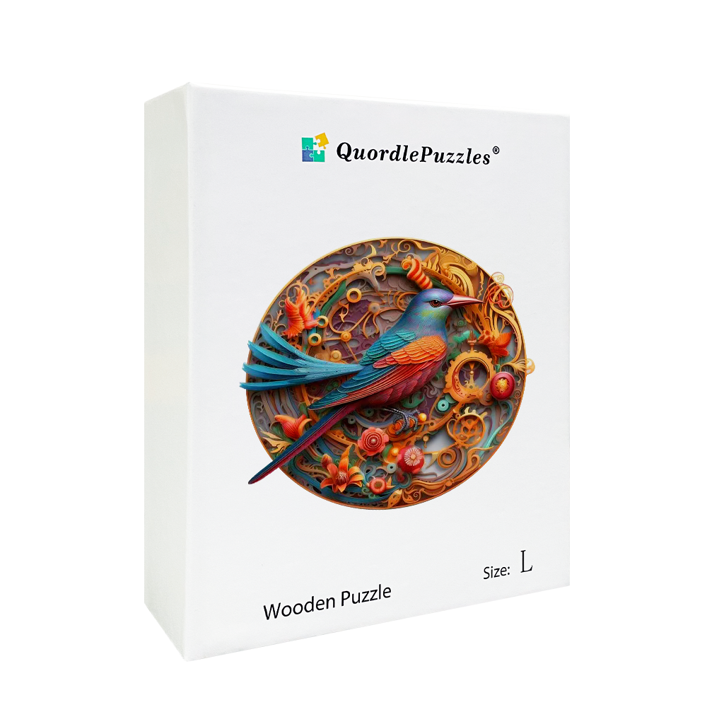 Drewniana układanka z kwiatami i ptakami