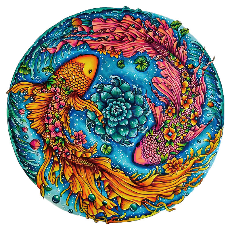 Drewniana układanka Yin Yang Ryby