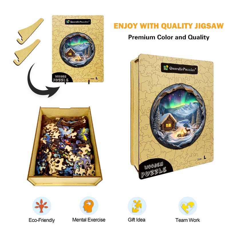 3D Drewniane Puzzle Chata pod Zorzą Polarną