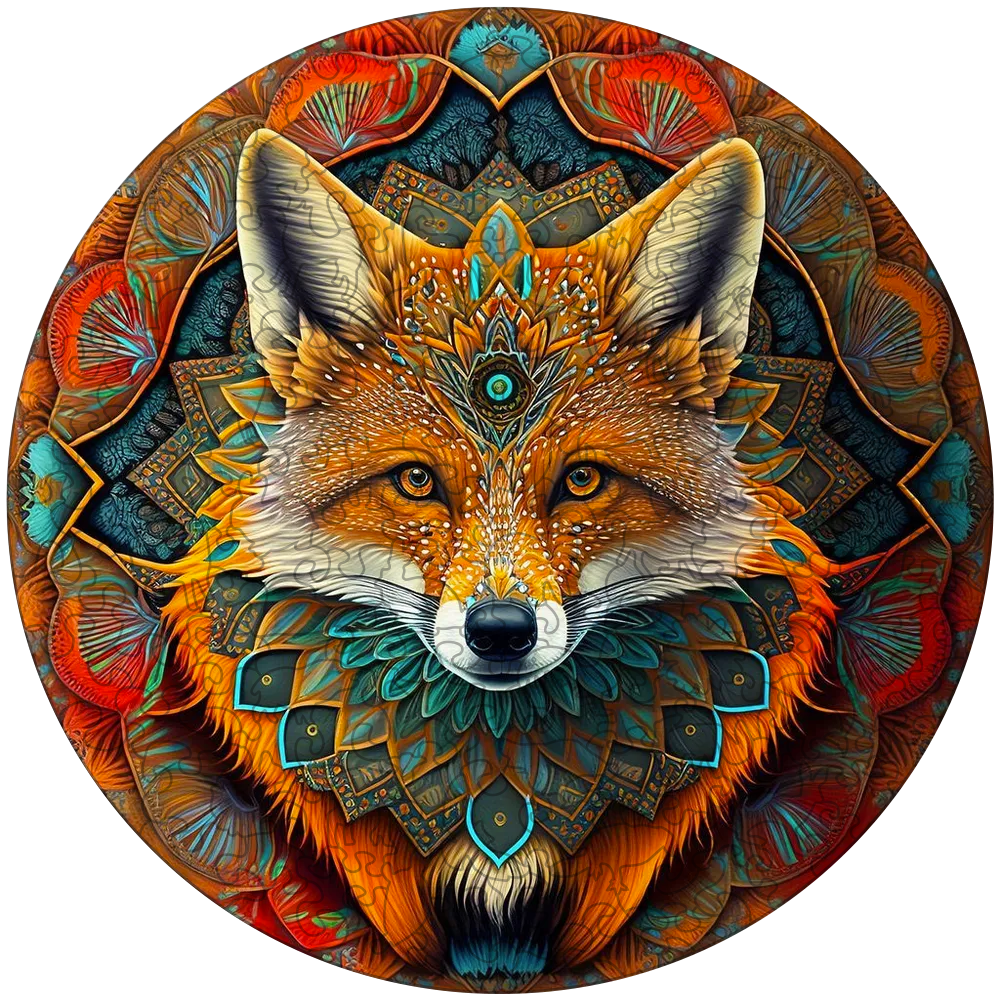 Drewniana układanka z lisem w stylu etnicznym