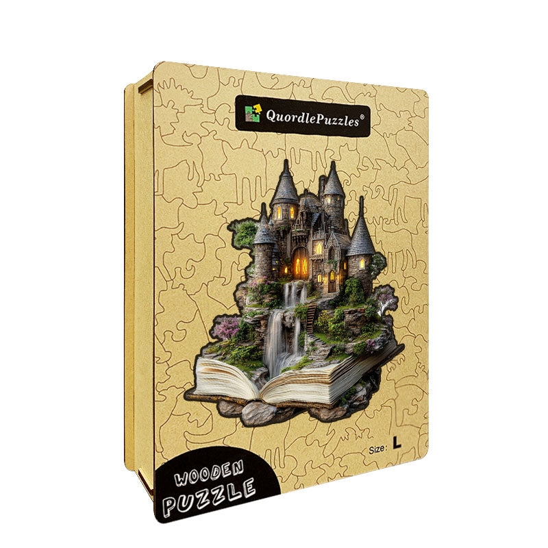 3D puzzle drewniane zamku przy wodospadzie