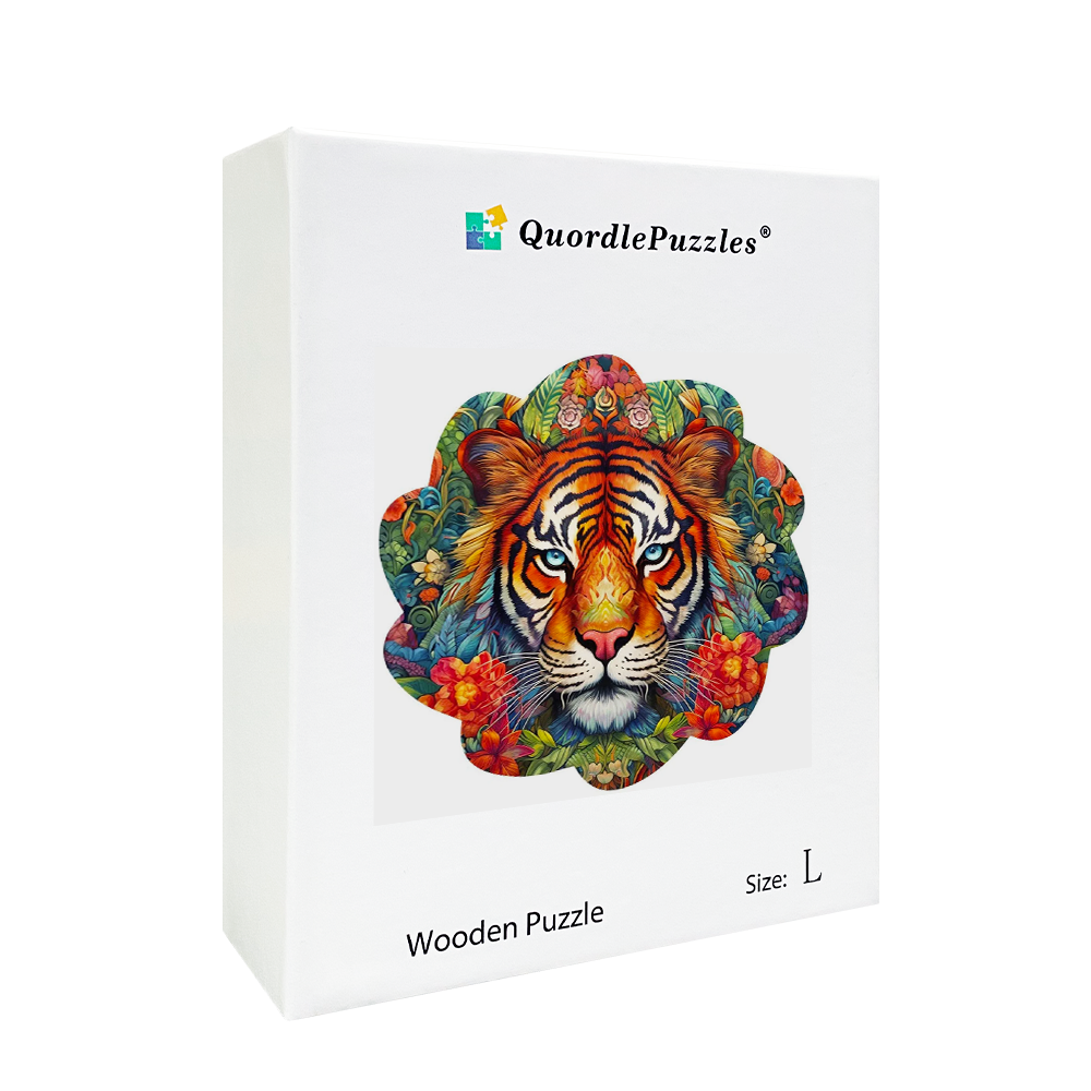 Drewniana układanka z tygrysem i kwiatami