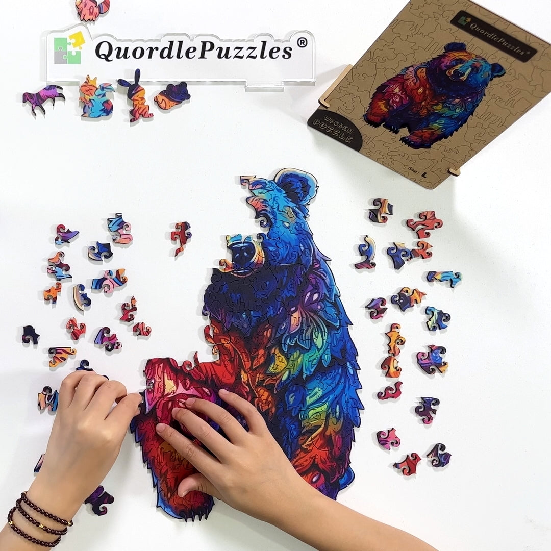 🔥Ostatni dzień 83% zniżki-piękny psychodeliczny wściekły niedźwiedź drewniane puzzle