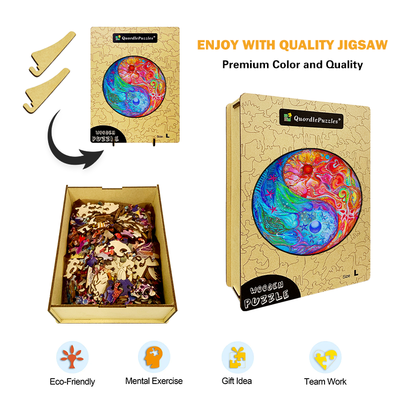 Drewniana układanka Yin Yang diagram Ogień i Woda