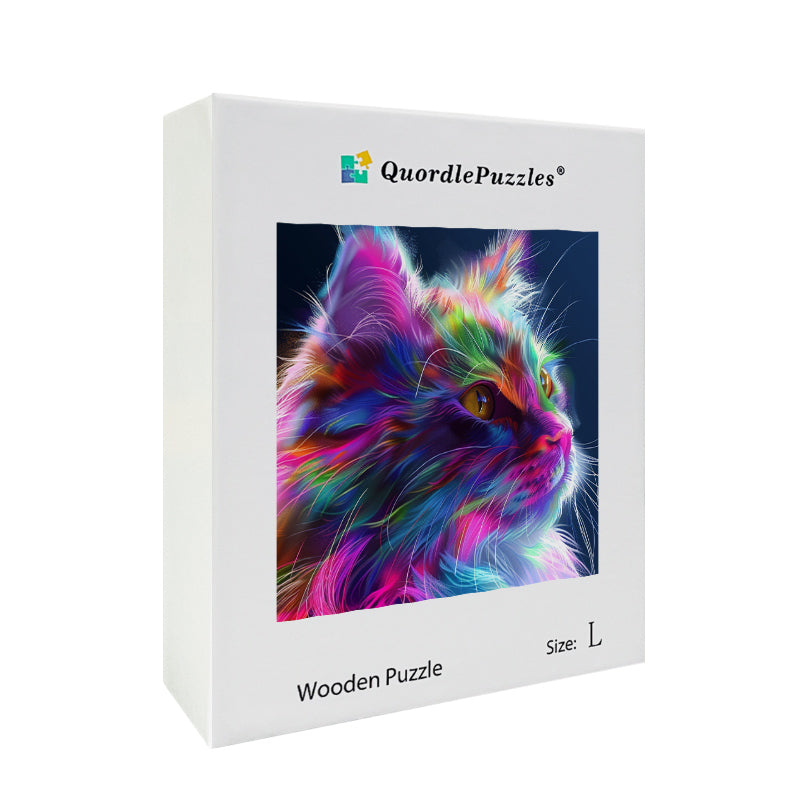 Drewniana układanka z kolorowymi kotami