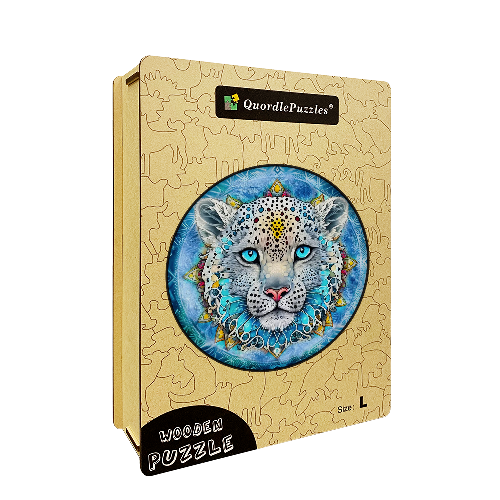 Drewniane puzzle z mandalą snow leopard