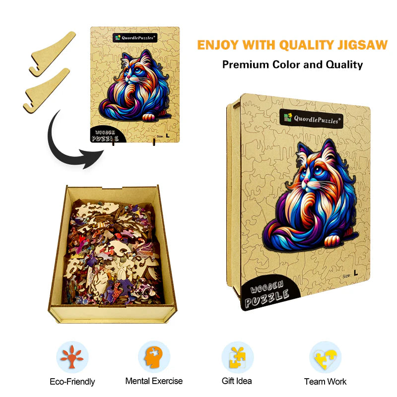 Drewniana układanka z pięknymi kotami rasy ragdoll