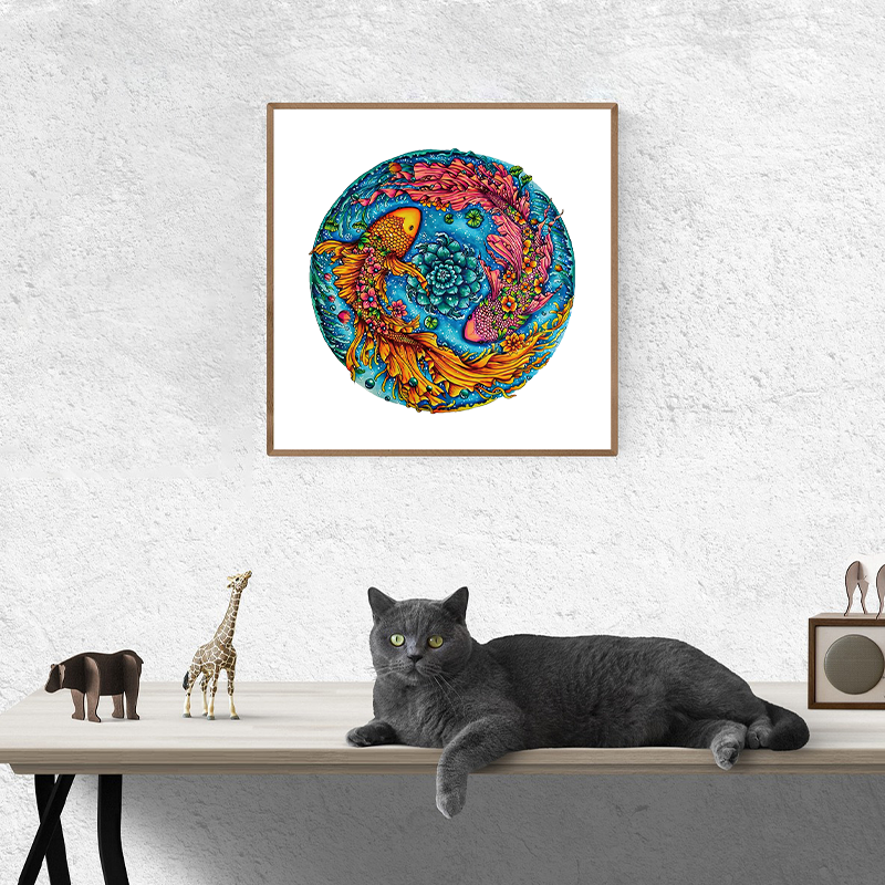 Drewniana układanka Yin Yang Ryby