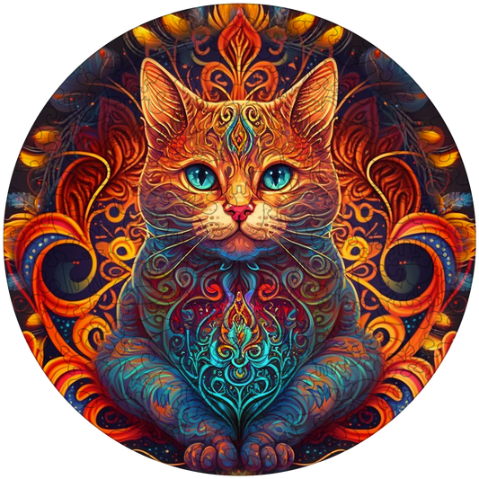 🔥Ostatni dzień 85% zniżki na drewniane puzzle mandali kota Króla Ognia