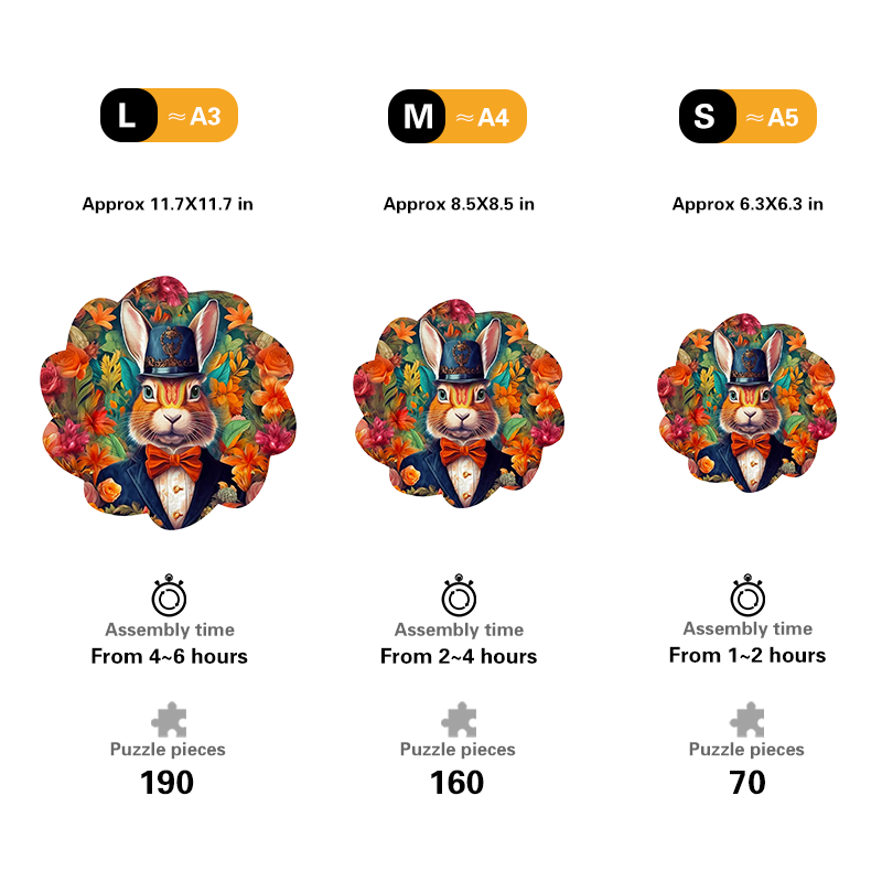 🔥 Ostatni dzień 86% - elegancki królik w drewnianej puzzli z muszką