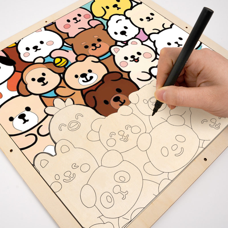 Forest Companions - Drewniane puzzle do kolorowania