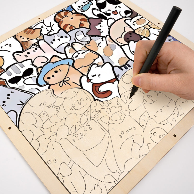 Lazy Cats - Drewniane puzzle do kolorowania