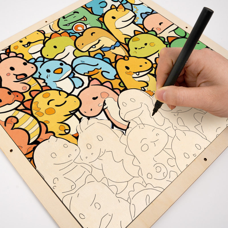 Little Dragon - Drewniane puzzle do kolorowania