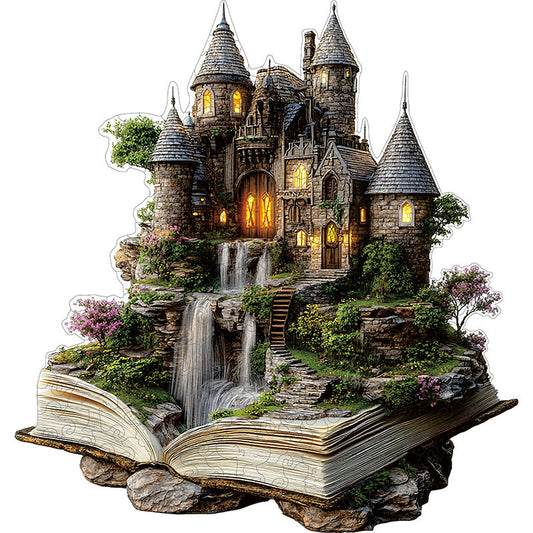 3D puzzle drewniane zamku przy wodospadzie