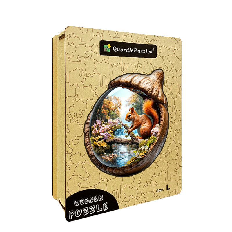 Drewniane Puzzle Wiewiórka w Jesiennym Lesie