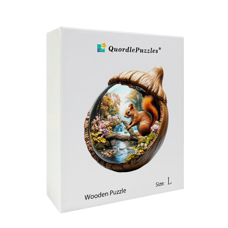 Drewniane Puzzle Wiewiórka w Jesiennym Lesie
