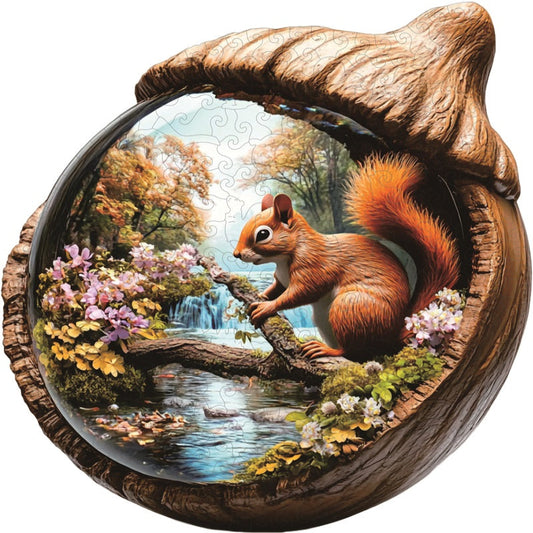 Drewniane Puzzle Wiewiórka w Jesiennym Lesie
