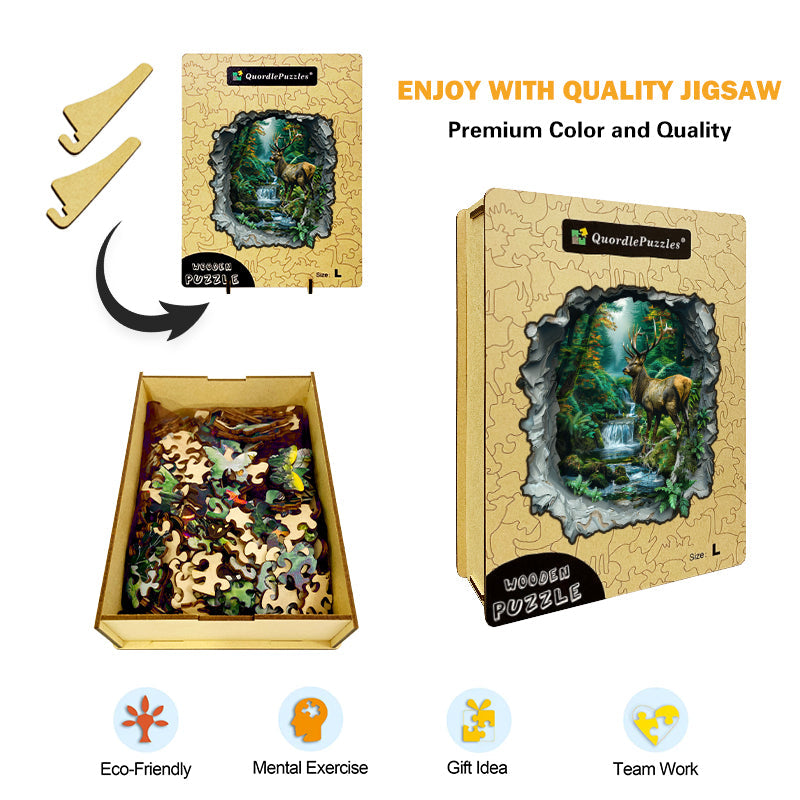 Drewniane Puzzle Jeleń w Zaczarowanym Lesie