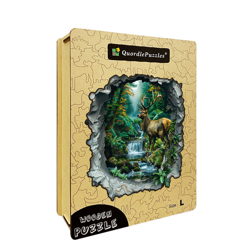Drewniane Puzzle Jeleń w Zaczarowanym Lesie