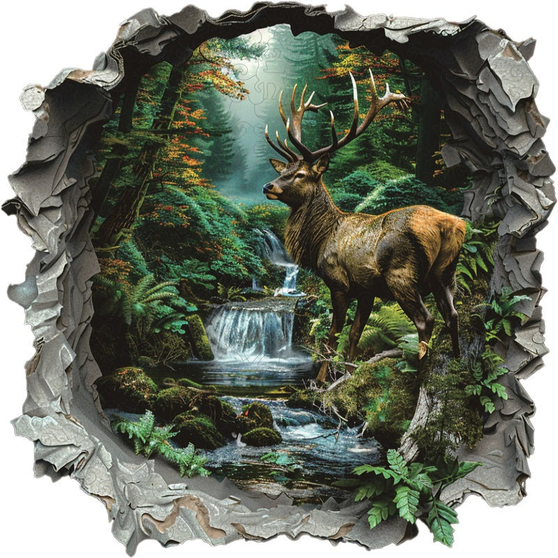 Drewniane Puzzle Jeleń w Zaczarowanym Lesie
