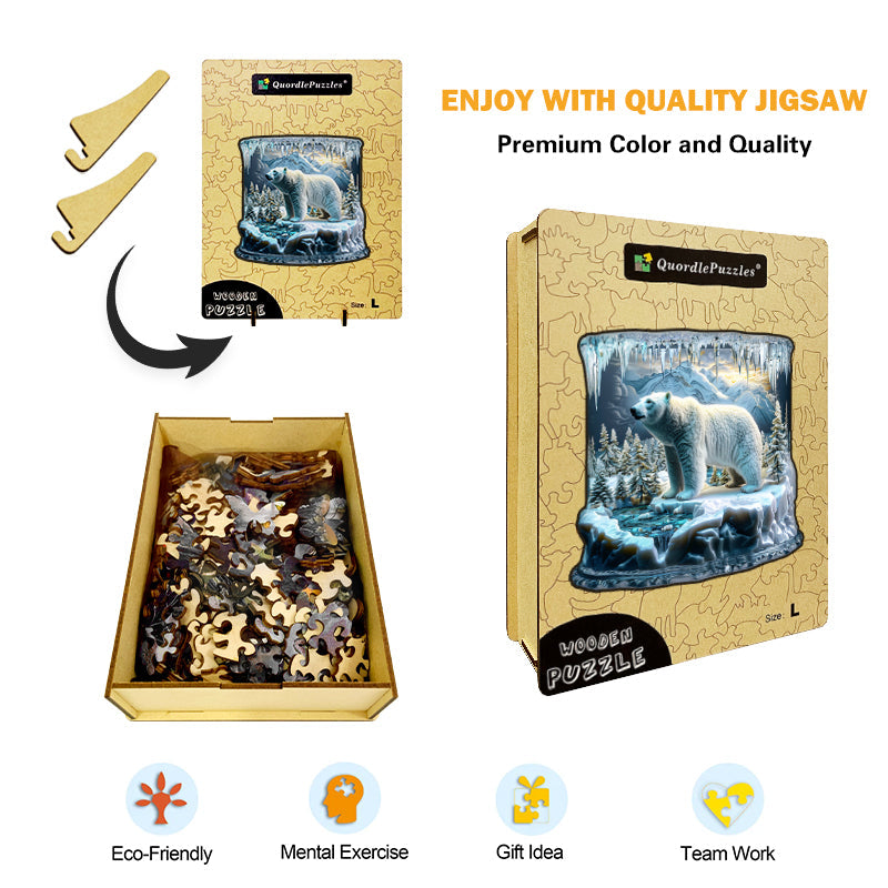 Drewniane Puzzle Niedźwiedź Polarny w Lodowej Krainie Czarów