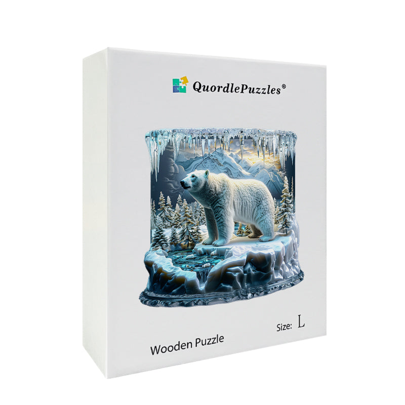 Drewniane Puzzle Niedźwiedź Polarny w Lodowej Krainie Czarów