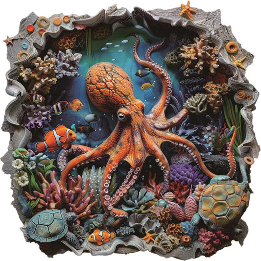Drewniane Puzzle Podwodny Świat z Ośmiornicą