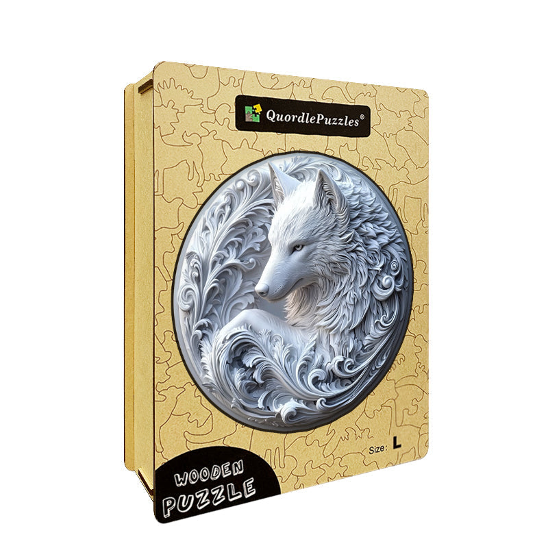 Drewniane Puzzle Rzeźba Białego Wilka