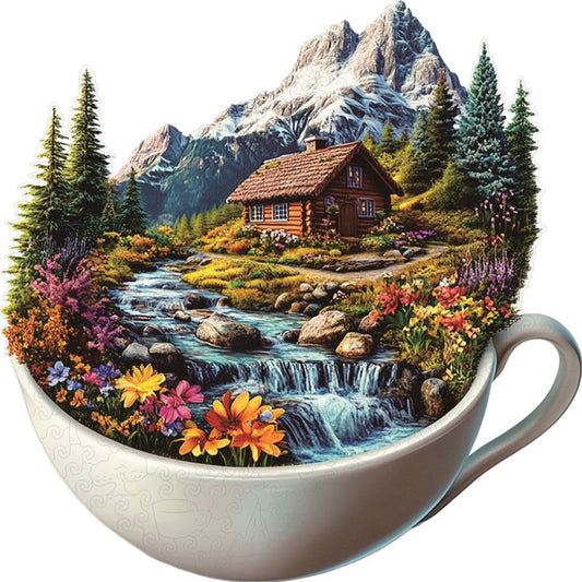 Drewniane Puzzle Górska Chatka w Filiżance