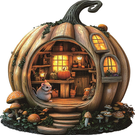 Drewniane Puzzle Dyniowy Domek z Myszka